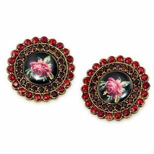 Серьги-клипсы "Винтажная роза" с эмалью и кристаллами Swarovski от Michal Negrin 57353 фото