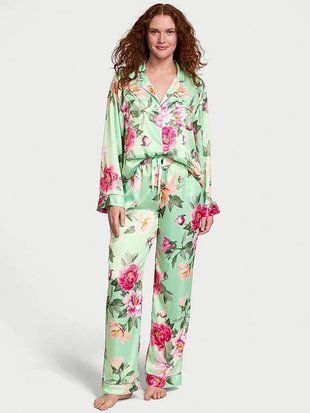 Пижама сатиновая Victoria's Secret Fashion Show '24 Satin Long Pyjama Set, Mint Green Floral, M 20179 фото
