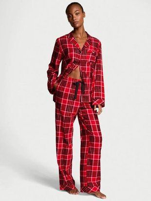 Пижама женская Victoria's Secret Flannel Long PJ Set (рубашка + брюки), красная клетка, размер L 20179 фото