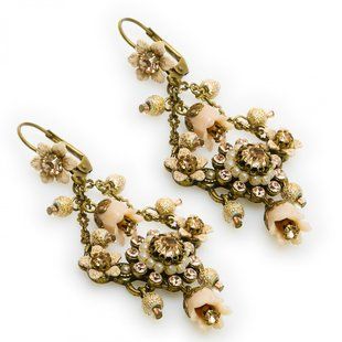 Серьги-подвески "Винтажное Великолепие" Michal Negrin с кремовыми кристаллами Swarovski 24431 4 1 фото