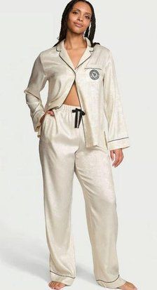Сатиновая пижама Victoria's Secret Glazed Satin Long Pajama Set с деликатным блеском, M 20179 фото