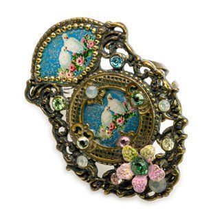 Каблучка "Голуби кохання" від Michal Negrin з емаллю та кристалами Swarovski 51570 фото