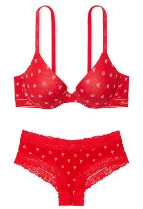 Комплект женского белья Victoria's Secret PINK Red Heart (лиф 36D + трусики Cheeky M) 114012499 фото