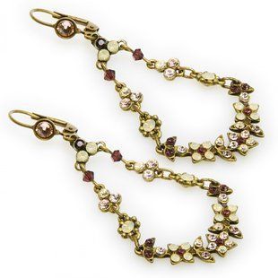 Серьги Michal Negrin "Dangle Daisy Chain" с кристаллами Swarovski в викторианском стиле бордово-розовые 30421 5 фото