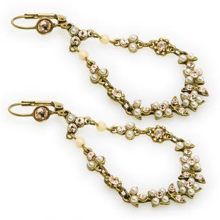 Серьги Michal Negrin "Dangle Daisy Chain" с кристаллами Swarovski в викторианском стиле розово-жемчужные 30421 фото