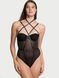 Боді Victoria's Secret Very Sexy VS Logo Embroidery Balconette Faux-Leather Trim Teddy Black (XL) 76936 фото 1