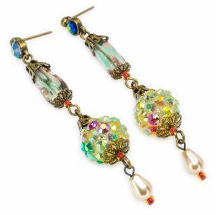 Серьги-подвески "Итальянская феерия" Michal Negrin с кристаллами Swarovski и жемчужными каплями 0192 фото