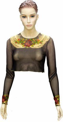 Блуза женская "Черная роза" Michal Negrin с кристаллами Swarovski, цветочным принтом и бисером, ручная работа (р-M) 91487242 фото