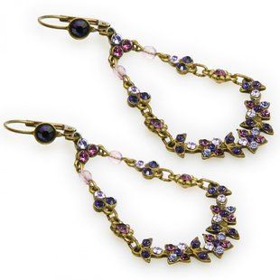 Серьги Michal Negrin "Dangle Daisy Chain" с кристаллами Swarovski в викторианском стиле фиолетовые 30421 4 фото