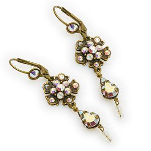 Вікторіанські сережки-підвіски "Floral drops" від Michal Negrin з рожевими кристалами Swarovski 50041 3 фото