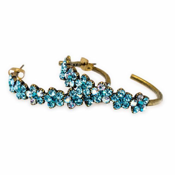 Серьги-кольца Michal Negrin "Лазурный цветок" с кристаллами Swarovski, 35 мм 100-121732 фото