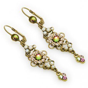 Серьги Michal Negrin Romantic с цветами из кристаллов Swarovski розовый/жемчуг цвет 00991 4 фото