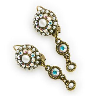 Серьги-подвески "Оттенки Винтажа" в викторианском стиле Michal Negrin с гологаммно-жемчужными кристаллами Swarovski 57941 фото