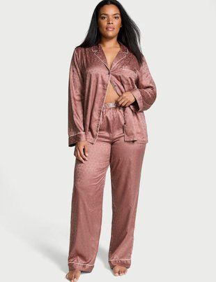 Пижама женская Victoria's Secret Glazed Satin Dew Drop Long Pajama Set Vintage Rose (L) 20179 фото